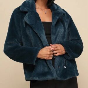 Poise Teal Faux Fur Collared Jacket Large